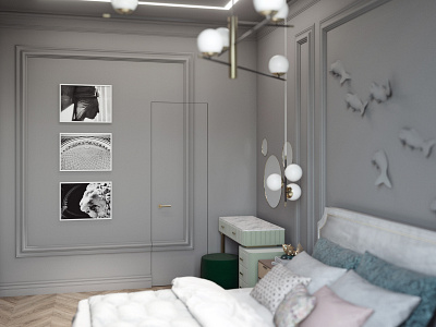 Project of grey bedroom bed bedroom decoration design grey room visual design wall