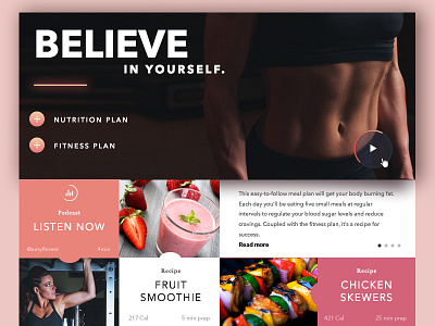 Believe believe daily design fitness food grid gym healthy ui ui challenge ux web design