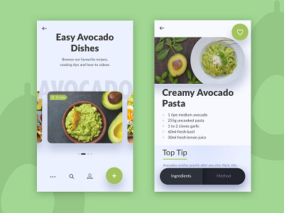 Recipe mobile designs app avocado clean food minimal mobile recipe ui ux