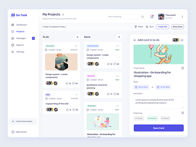 Project Tasks - Kanban View add board brainstroming card clean dashboard design detail flat form kanban manage post product project task ui ux view web