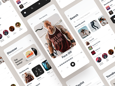 Clean Music App app design detail discover figma filter home list mobile music pause play random search shuffle ui ux