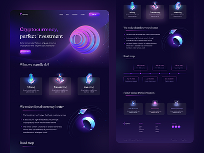 Cryptocy - Crypto Currency Landing Page bitcoin blockchain btc colorful crypto cryptocurrency currency diamond eth home icons landing mining page product remote ui ux website