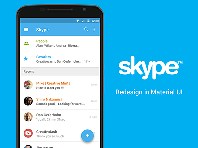 Skype - Material UI Concept (PSD) flat material mobile skype smartphone ui