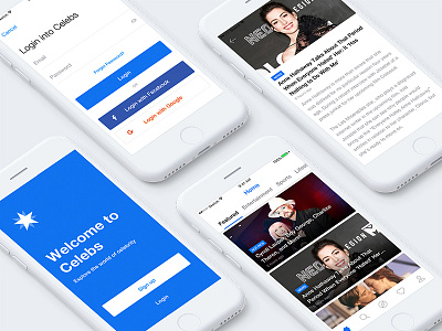 Celebs App app celebrity design detail event listing login sketchapp splash ui ux