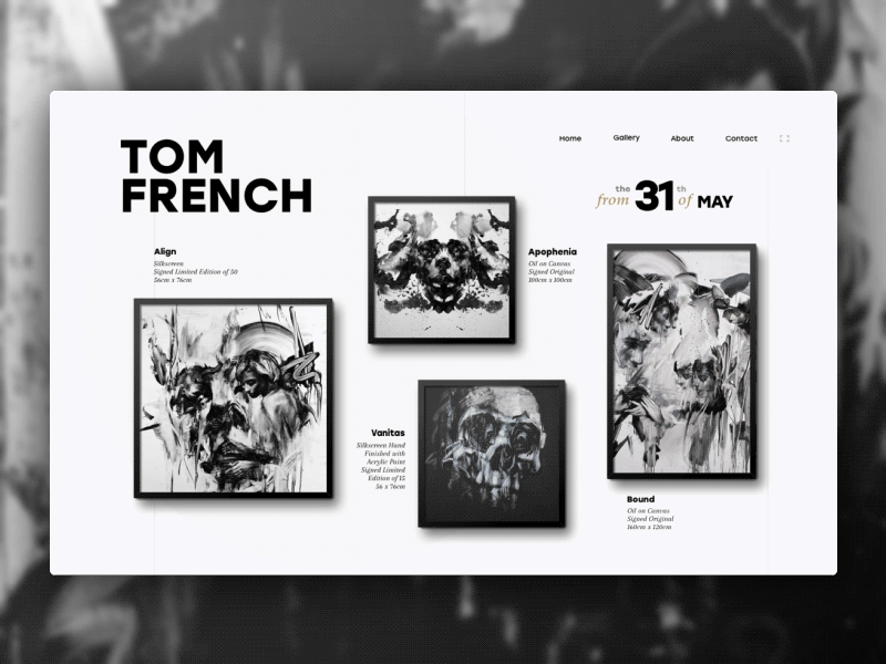 Tom French art bw exhibition flux gallery motion picture