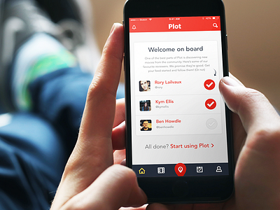 Plot - suggested reviewers (onboarding) app follow ios movies onboarding plot red ui