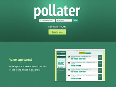 Pollater Homepage green homepage pollater polls ui