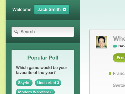 Pollater User Sidebar buttons green poll pollater search sidebar ui