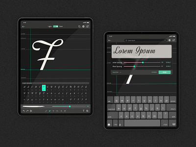 Font Maker iPad Application | Dark Theme brand identity clean ui dark theme ui flutter font font art font awesome font design font family ios app design ipad app ipad design iphone app kerning landscape design minimal minimalist minimalistic react native swiftui