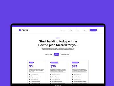 Product pricing plan page