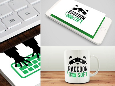 Raccoon Soft brand businesscard cup design graphic logotype raccoon webdesign