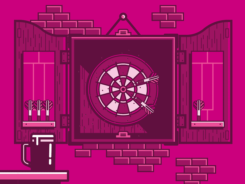 Darts beer clean flat game illustration line minimal minimalist pink pub simple vector