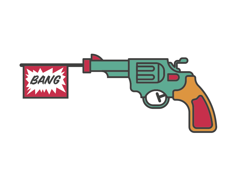 Bang ! childhood clean fun gun icon kids line minimal picto plastic toy