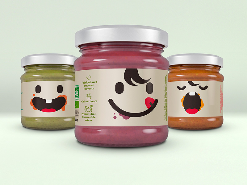 Granny's jars packaging babyfood cute flat illustration jars meal minimal organic smiley vector