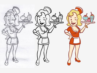 Diner waitress diner food girl icecream illustration mascott orange restaurant retro vintage woman