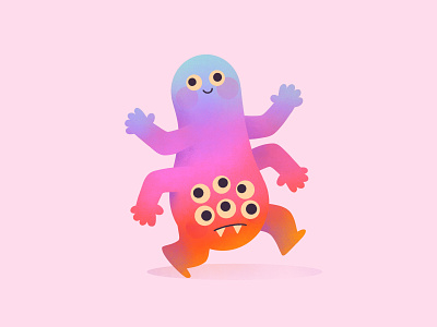 Two headed monster 2 headed character character design happy illustration monster pink sad