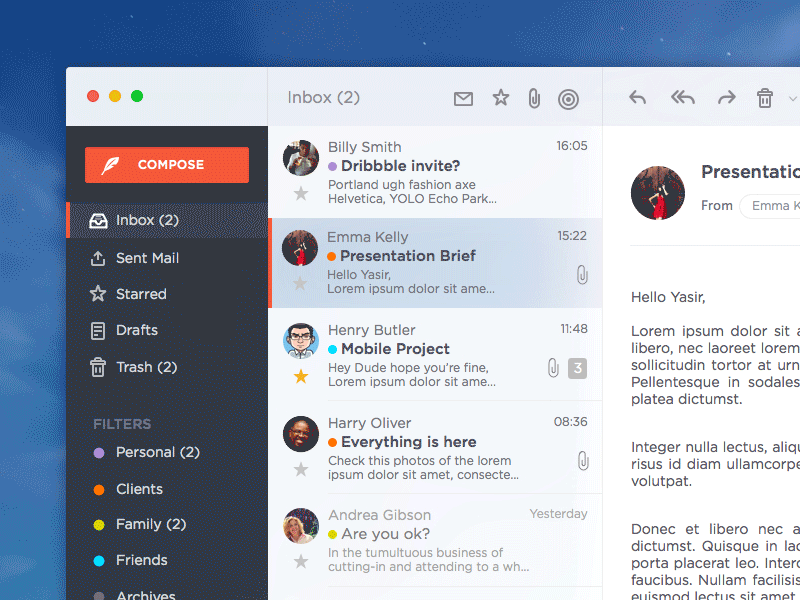 Mail App Concept airmail app flat mail material os x sparrow ui ux yosemite