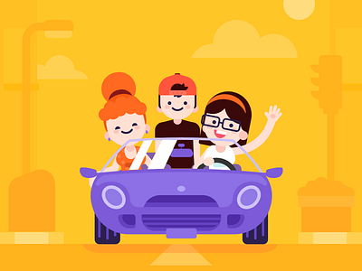 Car Sharing Illustration car city driver flat friends illustration passenger pool ride sharing