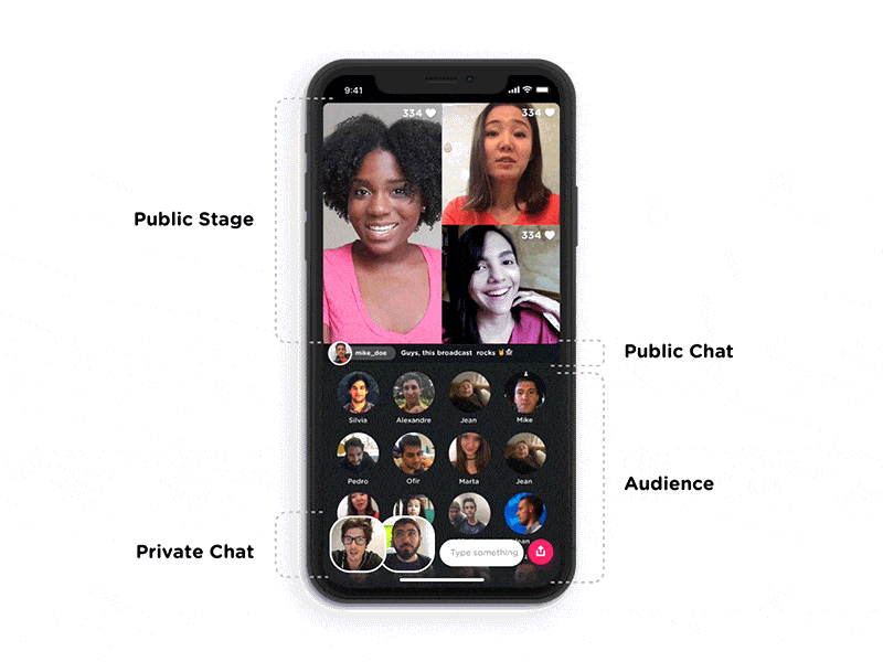 Rize App - Room UX app broadcast chat ios iphone x live mobile rize room ui ux video