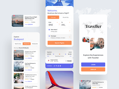 Travelling App 2020 2021 adventure app banglore branding budapest clean debut design doha icons illustration mobile qatar screen travel trip typography ui