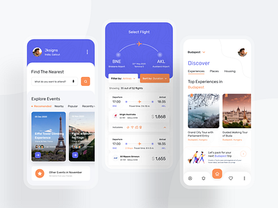 Travelling App 2020 adventure app banglore budapest clean daily ui debut design doha icons illustration mobile qatar screen travel trip typography ui