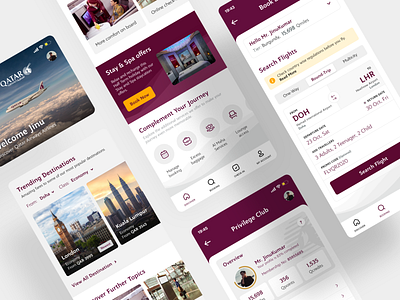 Qatar Airways Mobile App Redesign airline app airline system airlines airplane boarding pass booking debut doha dubai flight flight app flight booking flight search mobile app plane ticket qatar qatar airways ticket app travel user experience