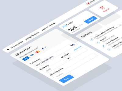 Payment Cards - Isometric branding cards checkout clean ui components credit card debut design system feature list kerala mastercard minimal payment payment ui product design qatar ui ux visa