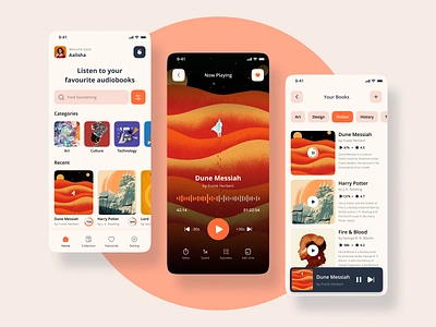 Audio Book App app audio audio app audiobook audioplayer book branding clean dailyui design dune kindle mobile app music player player podcast reader reading app ui ux