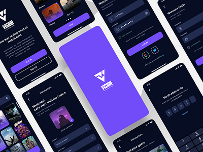 Vision - Onboarding Screens android app branding clean design disney plus hbo ios logo minimal mobile app movie player netflix netflix and chill streaming app streaming services ui ux watch web series