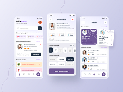 Doctor Appointment App android application clean clinic doctor app doctor appointment health app healthcare hospital ios medical app medicine minimal mobile online appointment patient ui uiux ux vaccine