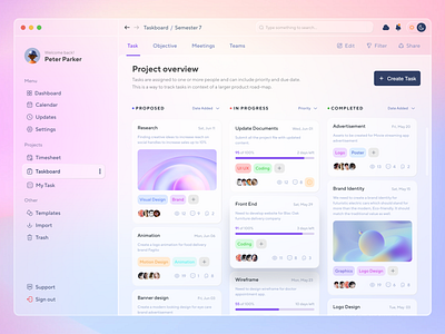 Project Management Dashboard bright colors clean comments concept dashboard design glassmorphism interface minimal neumorphism product design productivity saas task task management team to do ui ux web app