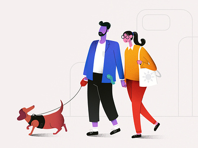 A Walk To The Park character design commercial art couple design dog dog lovers drawing illustration love
