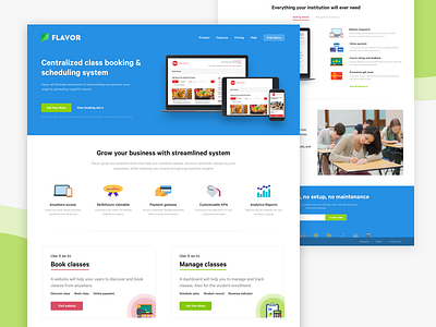 Flavor | School management system booking business class booking design desktop homepage landing page manage class product scheduling system simple ui ux website