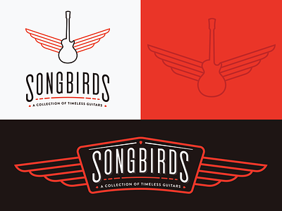 Songbirds black branding car grill chattanooga guitar identity logo red tennessee vintage guitars white wings
