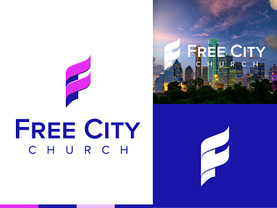 Free City Church blue branding design logo vector