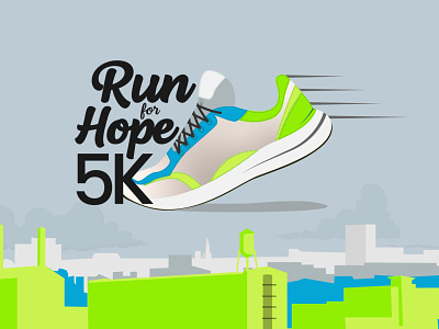 Run For Hope 5K 5k design fundraiser green illustration logo race running shoe vector yellow