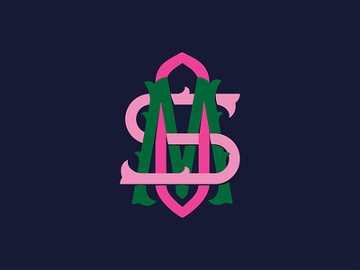 Monogram MOS blue green logo monogram pink vector