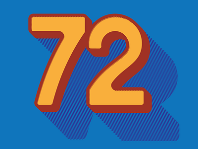 '72 - Beginning 72 blue design icon illustration number orange typography vector yellow