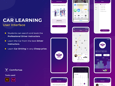 Car Learning UI app design flat illustration logo typography ui ux web website