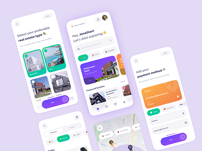 Real Estate UI adobe xd app ui branding design figma flat illustration likes logo property dealer interface real estate share ui user interface ux vector