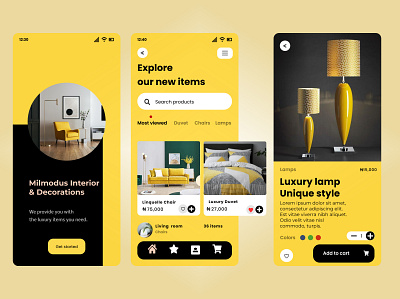 MILMODUS FURNITURE APP SCREENS branding design meditation typography web