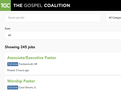 The Gospel Coalition Job Board craftcms job board tgc the gospel coalition vuejs