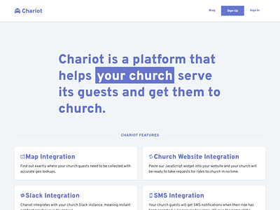 Chariot - ride sharing for churches landing page landing page design