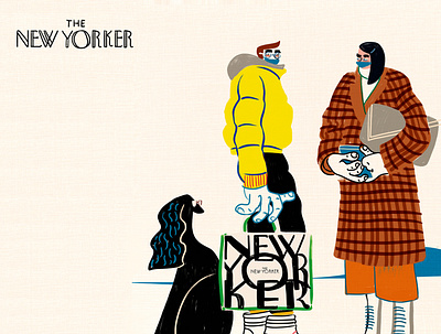 The New Yorker abstract art bold bright character coats concept dog fall fashion hand drawn humor illustration neon new york news plaid visbii weird winter