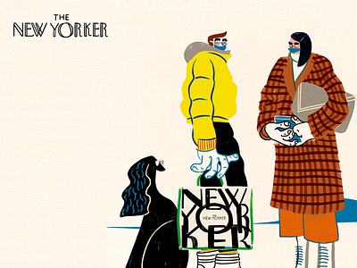 The New Yorker abstract art bold bright character coats concept dog fall fashion hand drawn humor illustration neon new york news plaid visbii weird winter