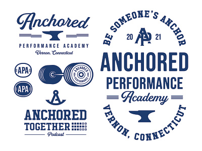 Anchored Fitness 2021 anchor apparel badge brand branding design fitness gym illustration logo logo design vector