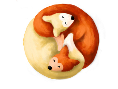 Yin-yang foxes childrens illustration digital art digital illustration fox illustration foxes foxy illustraion krita yin yang yin yang
