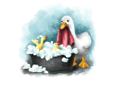 Ducklings' bath time character children book illustration childrens illustration digital art digital illustration ducks illustration krita texture