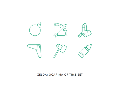 Zelda Ocarina of Time Icon Set arrow bomb boomerang hammer hookshot icons link n64 ocarina of time outline slingshot zelda