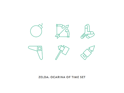 Zelda Ocarina of Time Icon Set arrow bomb boomerang hammer hookshot icons link n64 ocarina of time outline slingshot zelda